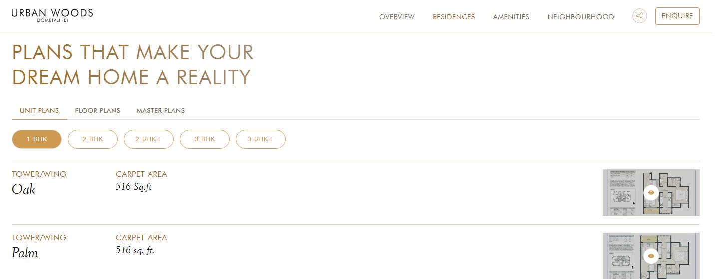 A residences page, with the element outlined