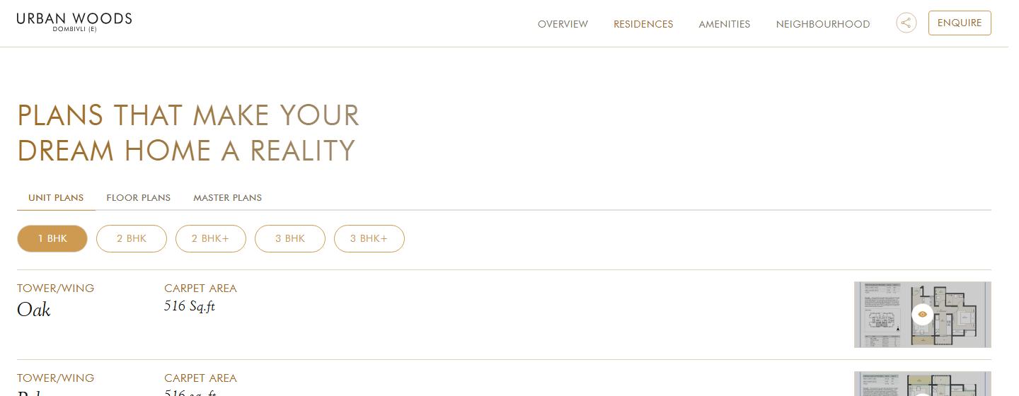 A residences page, with the element outlined